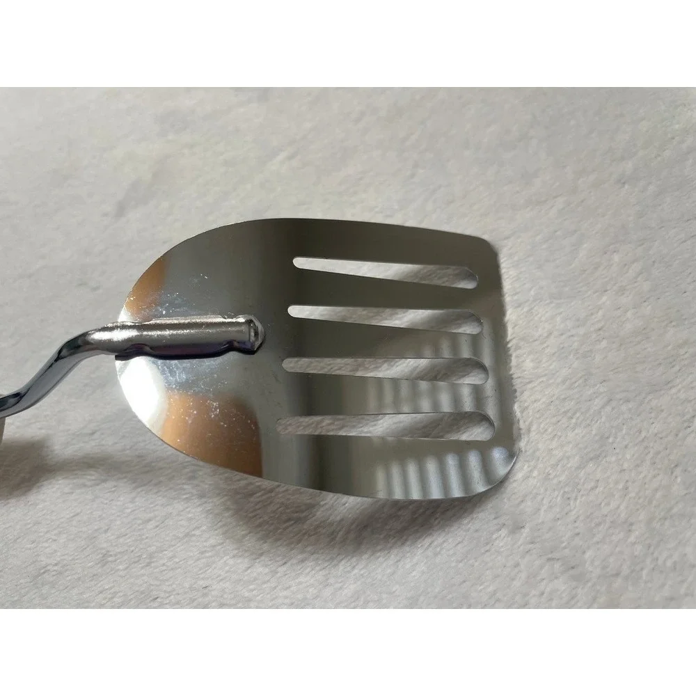Vintage EKCO Chromium Plated Slotted Spatula Turner Cream Plastic Handle USA
